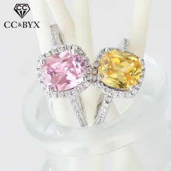 

CC Rings For Women 925 Silver Bridal Wedding Cubic Zirconia Rectangle Pink/Yellow Stone Engagement Ring Bijoux Femme CC596