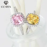 CC Rings For Women Bridal Wedding Cubic Zirconia Rectangle Pink/Yellow Stone Engagement Ring Bijoux Femme CC596 1