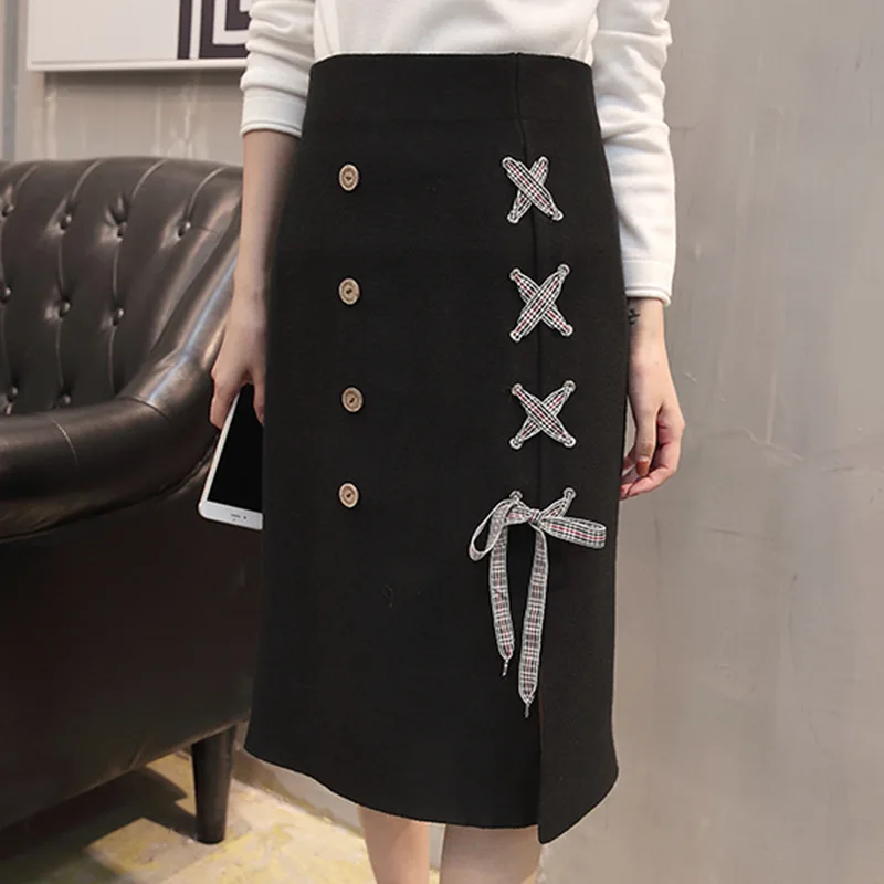 

Korean fashion new skirts womens elegant slim long skirt casual ladies knitwear winter skirt SD316