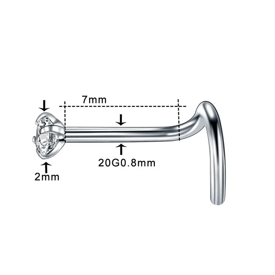 1 шт 20 г стальные зубцы CZ нос винт кольца Nariz серьги ноздри пирсинг опал твист изогнутый бар драгоценный камень Носовая кость кольца шпильки ювелирные изделия - Окраска металла: Style20