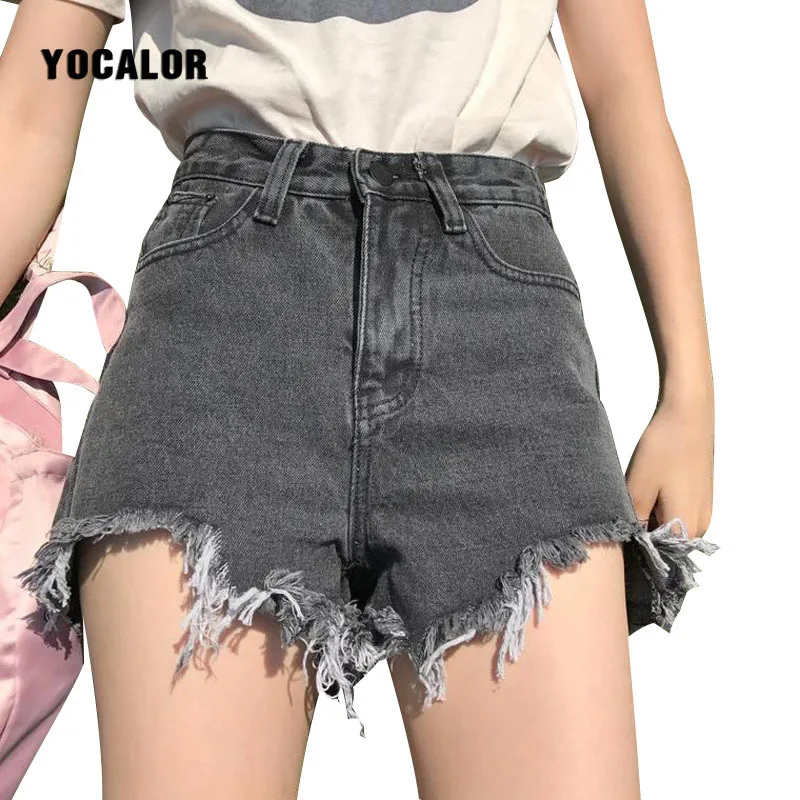 Denim Shorts Streetwear Bottoms Women's Skinny Black Ripped Jeans Woman
