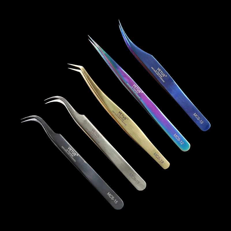 

Eyelashes Extension Stainless Steel MCS Tweezer Makeup Tools Straight Curved Eyelashes Tweezers Rainbow Colored