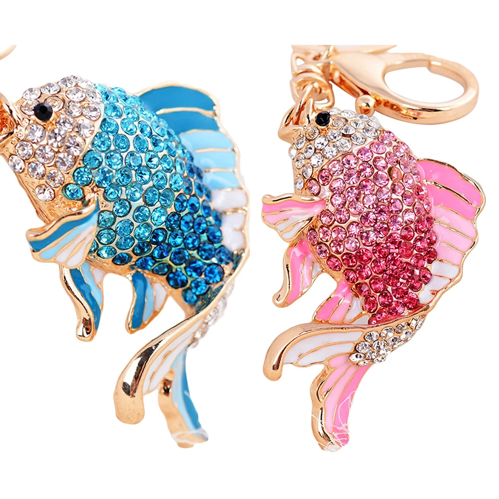 

Fashion Unisex Rhinestones Carp Fish Pendant Keychain Alloy Clasp Key Ring Chain