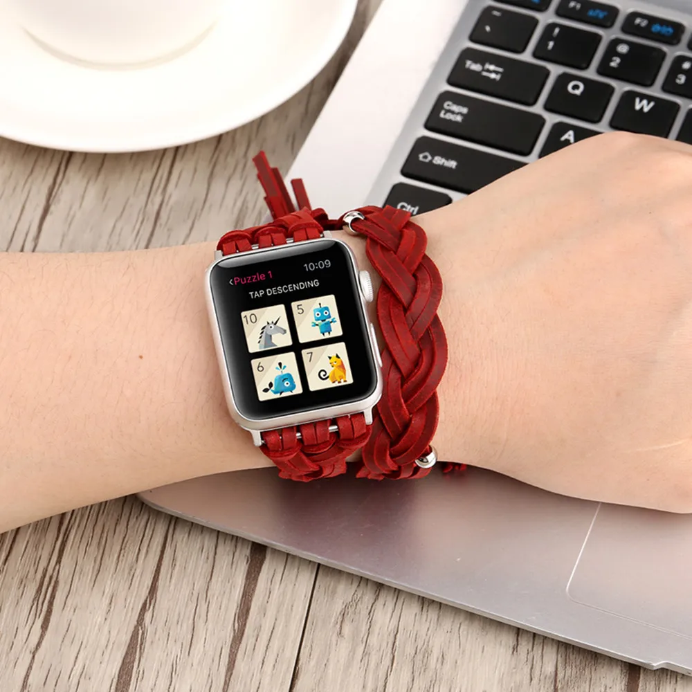 

EIMO Woven Strap For Apple Watch Band 38mm 42mm Genuine Leather Loop Double Tour bracelet Wrist watchband Iwatch Series 4 3 2 1