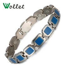Wollet Ювелирный Титановый браслет для женщин и мужчин оболочки синий эмаль био магнитный здоровье лечебная энергия 24 см