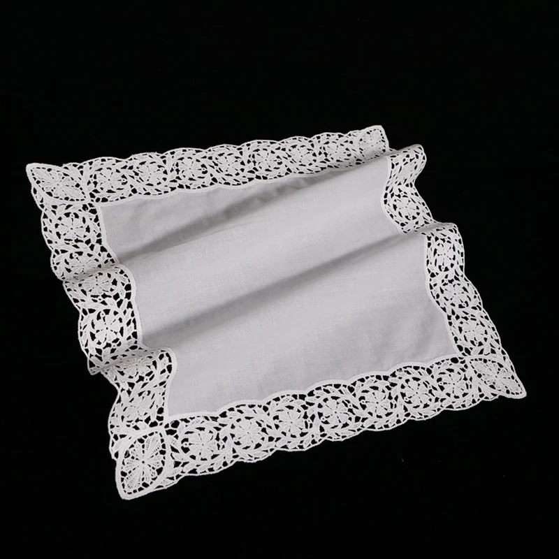  D606: White premium cotton lace handkerchiefs blank crochet hankies for women/ladies wedding gift