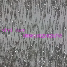 5 ярдов ayx023 серебряной полосой блеск наклеенного Блеск Африканский тюль кружева сетки для распиловки платье/вечернее платье