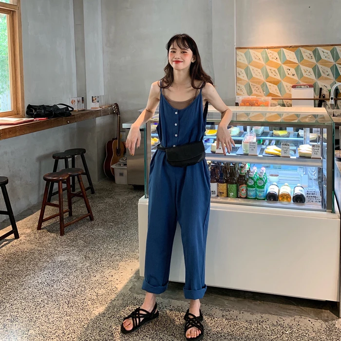Romper Women Loose Blue Trousers Women Solid Casual Jumpsuits for Women 2019 Summer Fashionable Woman Pants Streetwear Romper Women Loose Blue Trousers Women Solid Casual Jumpsuits for Women 2019 Summer Fashionable Woman Pants Streetwear