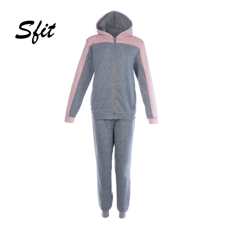 

Sift 2019 Women's Tracksuit Sweater Stitching Color Sports Suit Long Sleeve Zipper Hat Shirt Trousers Warm Plus Size Sportswear