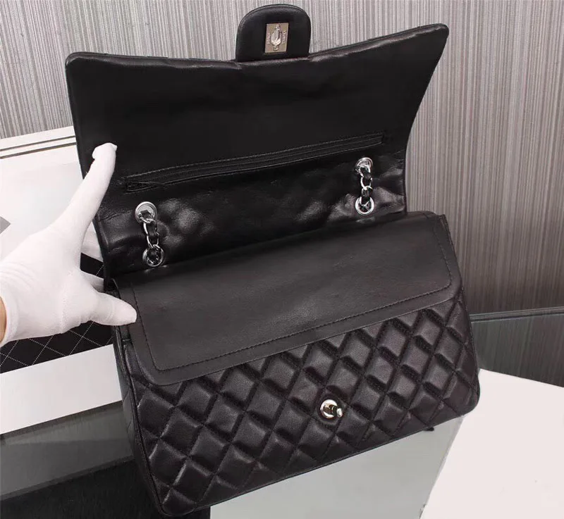 

Luxury Classical Black Chains Women Bag Brand Fashion Sheepskin Leather Handbag Lattice Lady Shoulder Crossbody Big Size Bags