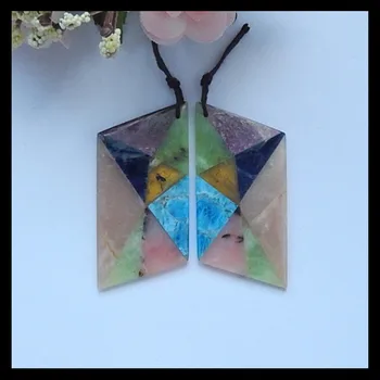 

Natural Yellow opal,pink Opal,with African Sodalite,blue Apatite Intarsia Earring Bead,Fashion Earring Jewelry,58x37x4mm,17g