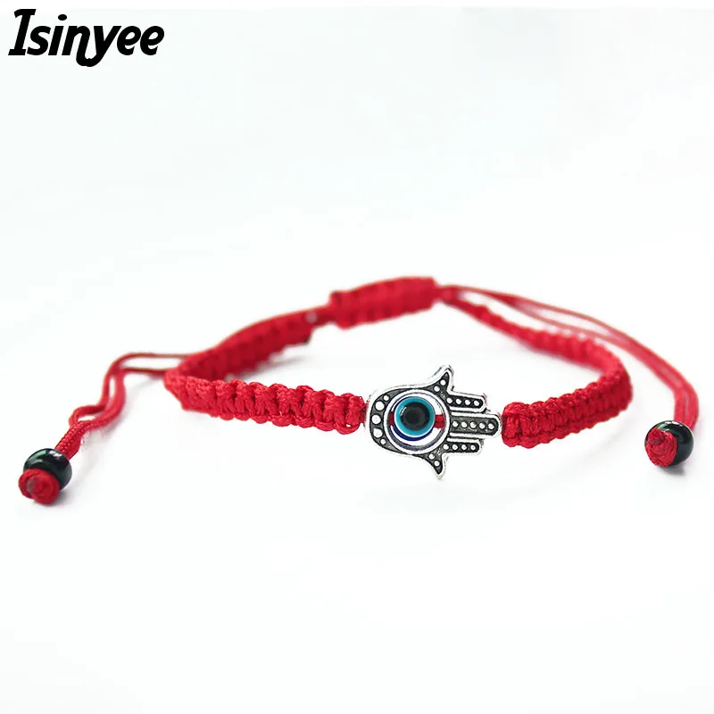 

ISINYEE Lucky Red String Thread Hamsa Bracelet Turkish Evil Eye Charm Stretch Bracelets Women Rope Braided Kabbalah Jewelry