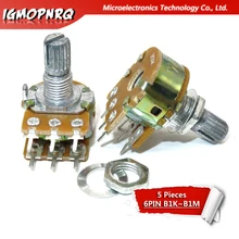 5pcs WH148 Dupla Stereo Potenciômetro B1K B2K B5K B10K B20K B50K B100 B500K eixo 15mm 15 eixo = 15 6Pin Eixo Amplificador