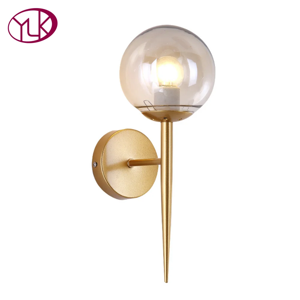 

Youlaike Brief Modern Wall Lamp For Bedside Glass Lampshade Single Light Gold Wall Sconce Light Creative Design Hallway Light