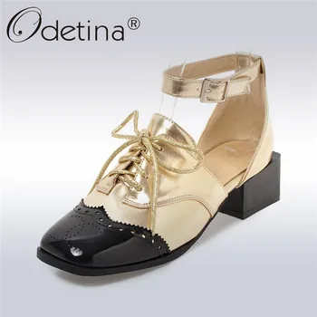 

Odetina 2020 New Fashion Ankle Strap Pumps Women Cross Tied Square Toe Casaul Shoes Female Square Heels Pump Shoes Big Size 46