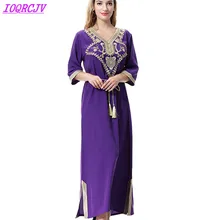Длинное Платье женское мусульманское платье летнее макси исламское Abay кафтан плюс размер платье винтажное с вышивкой Инди народные платья IOQRCJV H266