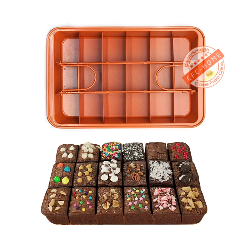 

Brownie Copper Steel Nonstick Baking Pan with Built-In Slicer, Ensures Perfect Crispy Edges