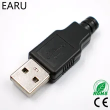 Conector tipo A macho de 4 pines con cubierta de plástico negro, conector USB 2,0 PCB SDA, Cable de datos, 10 Uds.