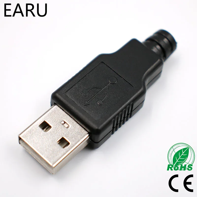 DIY 10pcs Type A Male USB 4 Pin Plug Socket Connector With Black Plastic Cover Adapter Connect USB 2.0 PCB SDA Data Cable Line