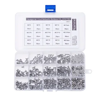 

480Pcs/set DIN7991 M2 M2.5 M3 GB70.3 ISO10642 JISB1194 304 Stainless Steel Hexagonal Countersunk Screws Flat Head Screw HW017