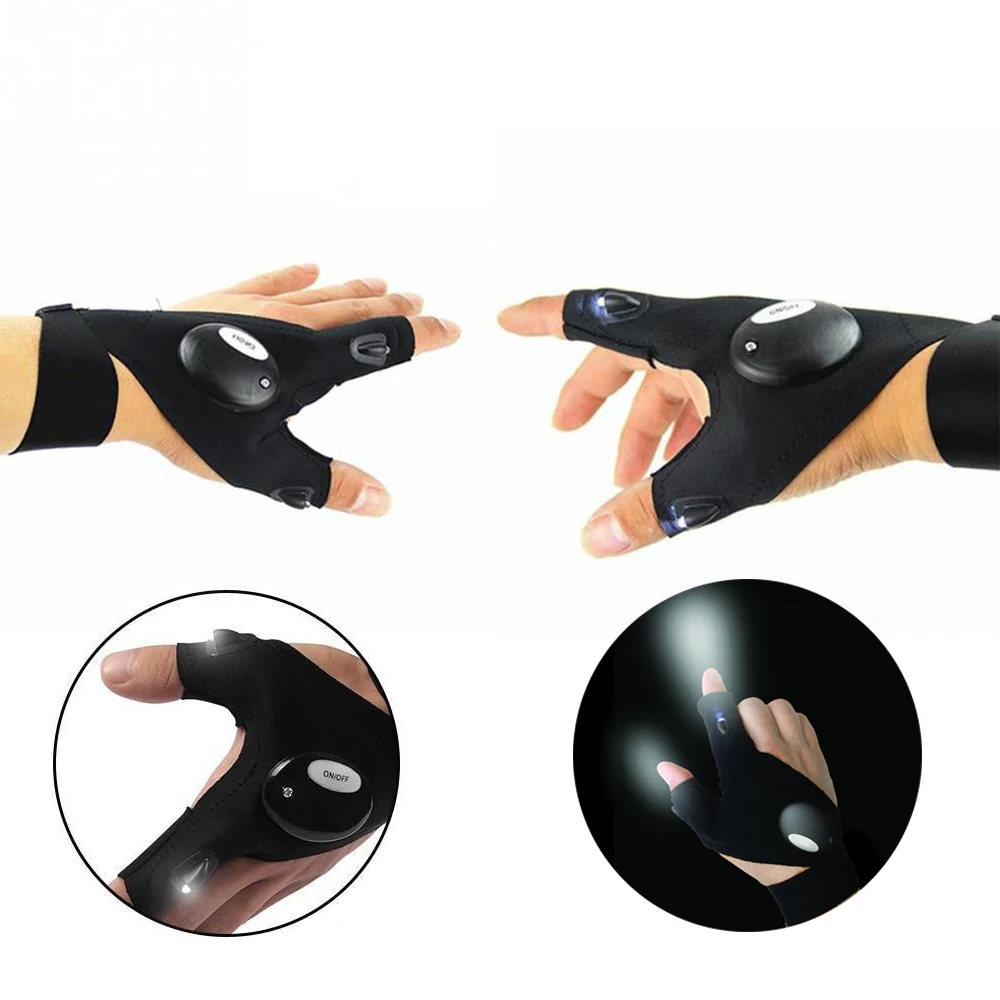 

1 pair Outdoor Fishing Magic Strap Fingerless Glove LED Flashlight Torch Cover Survival Camping Hiking cycling Rescue Tool