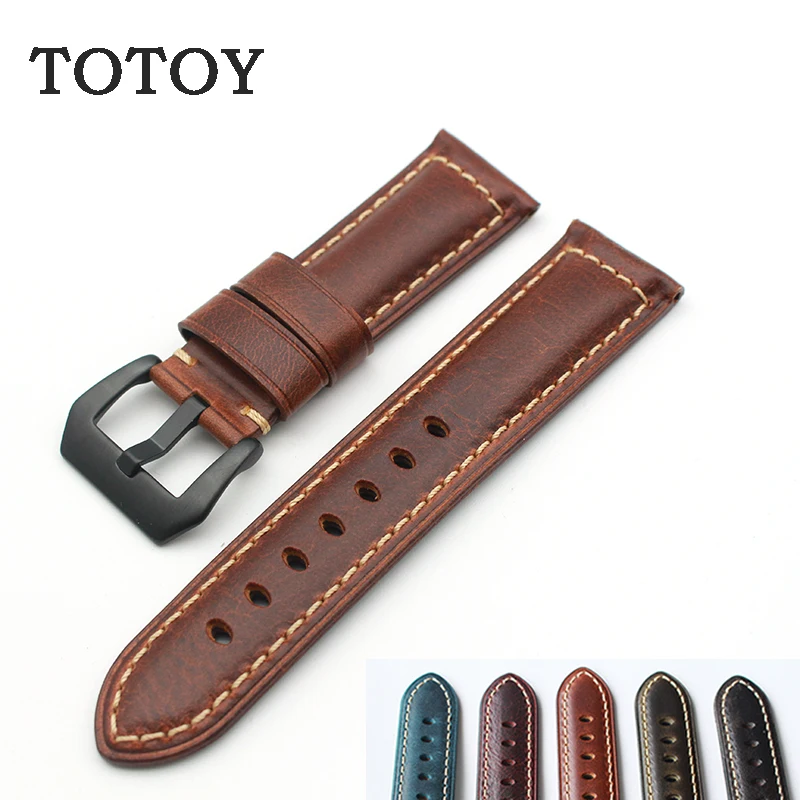 

TOTOY high quality oil wax watch with PAM18MM 20MM 22MM 24MM 26MM watch accessories for Panerai leather strap