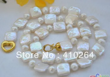 

$wholesale_jewelry_wig$ free shipping 17" 12mm white square coin freshwater round pearl necklace