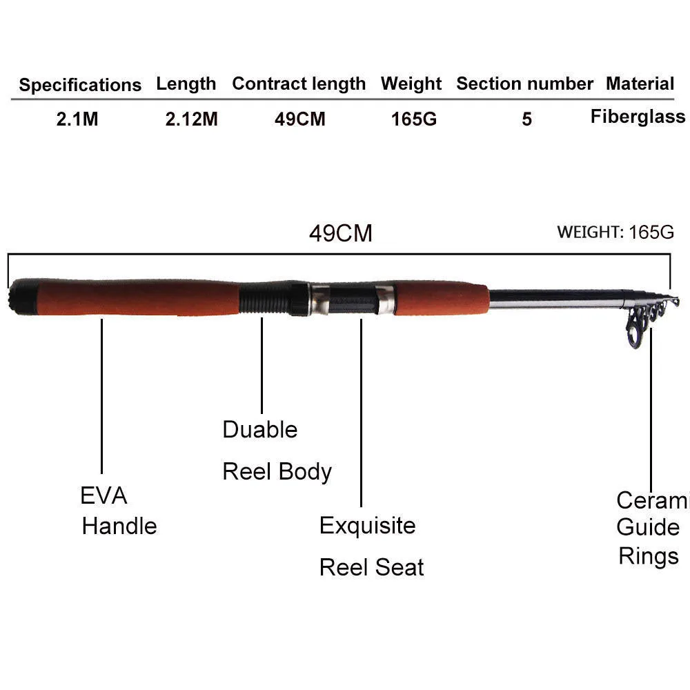 Fishing Reel And Rod Set with Spinning Reel and 2.1m Telescopic Fishing Rod Combo with Fishing Bags Fishing Tackle