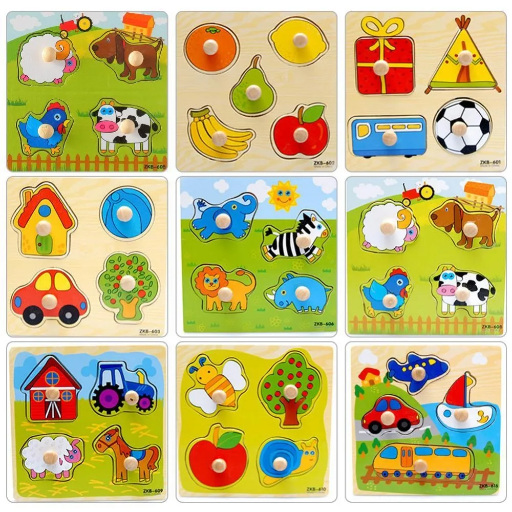 New Cute Baby Toddler Intelligence Development Animal Cognize Wooden Colorful Brick Puzzle font b Toy b