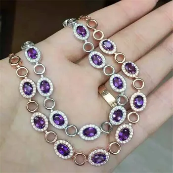 

Natural Amethyst Bracelet inlaid jewelry wholesale S925 silver silver free shipping