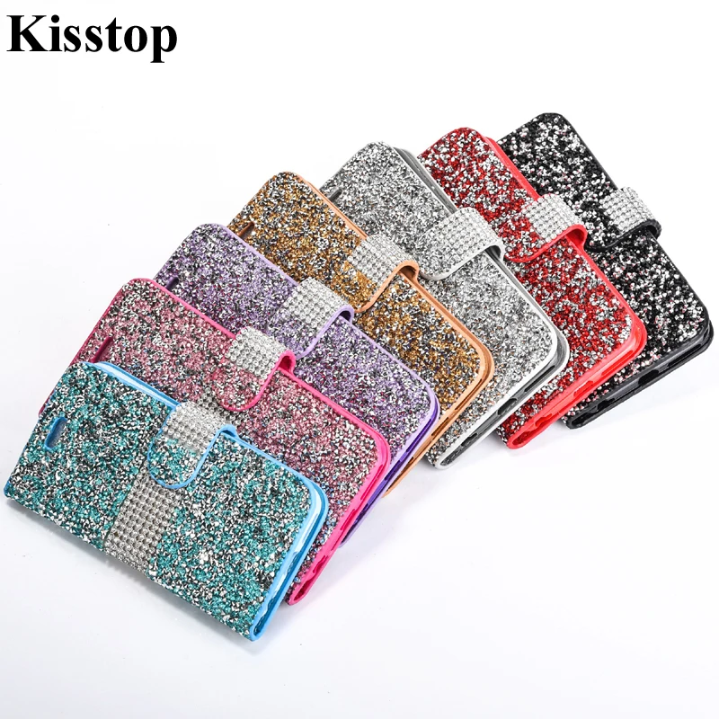 Kisstop кожаный бумажник чехол сверкающий с блестками для iPhone 7 8 X флип Coque телефон