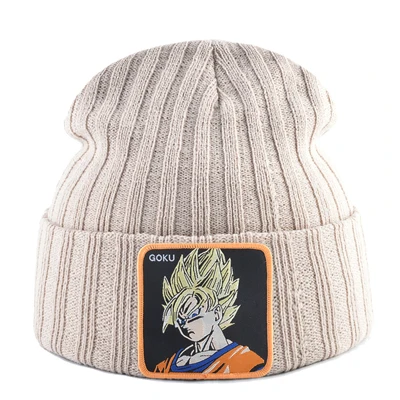 Модные dragon ball вязанные шапочки Skullies вязаные шапочки зимние, шапки для мужчин крутые Гоку beanie cap женские осенние повседневные Шапки chapeau femme - Цвет: BEIGE