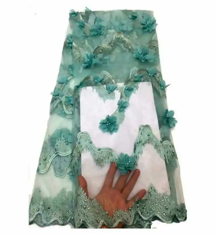 Nigerian Lace Fabric 2019 High Quality 3D Flowers Tulle French Plenty Beaded green FFHD55 | Дом и сад
