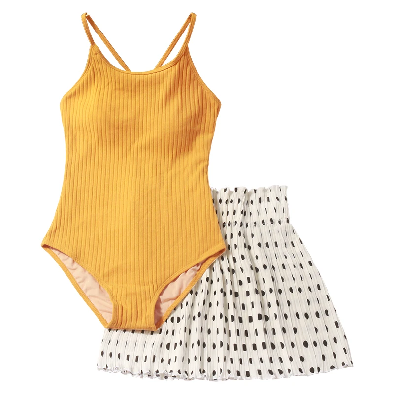 solid color strapless backless bikini+ white dot short skirt student beach swimwear high waist slimming cute swimsuit two-piece