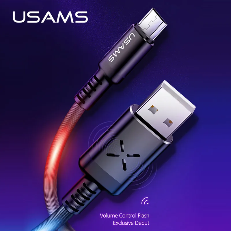 

Micro USB Cable,USAMS Volume Control Fast Data Charger Cable For Samsung s7 s6 edge Xiaomi LED Light Flash Cord microusb cable