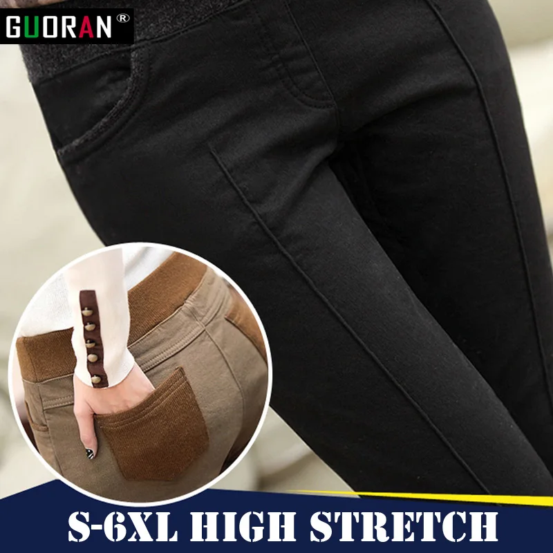 Plus size 5XL 6XL women pants & capris elastic high waist skinny thicken warm work pencil pants female trousers pantalon femme Plus size 5XL 6XL women pants & capris elastic high waist skinny thicken warm work pencil pants female trousers pantalon femme