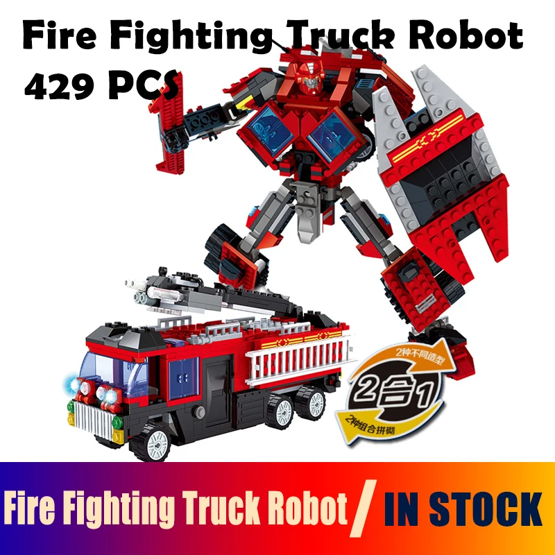 

Model building kits compatible Fire Fighting Truck Robot 3D blocks Educational model building toy hobbies for children