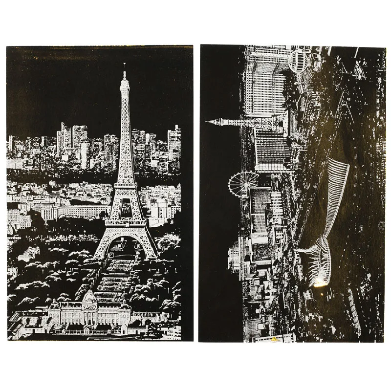 

4 pcs Kids City Night Scratch View Picture A4 Size Scraping Paper Urban Night Scene Drawing Paper DIY Craft Birthday Gift