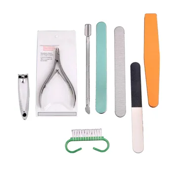 

8 PCS Pedicure Manicure Set Nail Cuticle Clippers Cleaner Tool Pusher Brush Kit Buffing Buffer Tool Kits & Sets -5