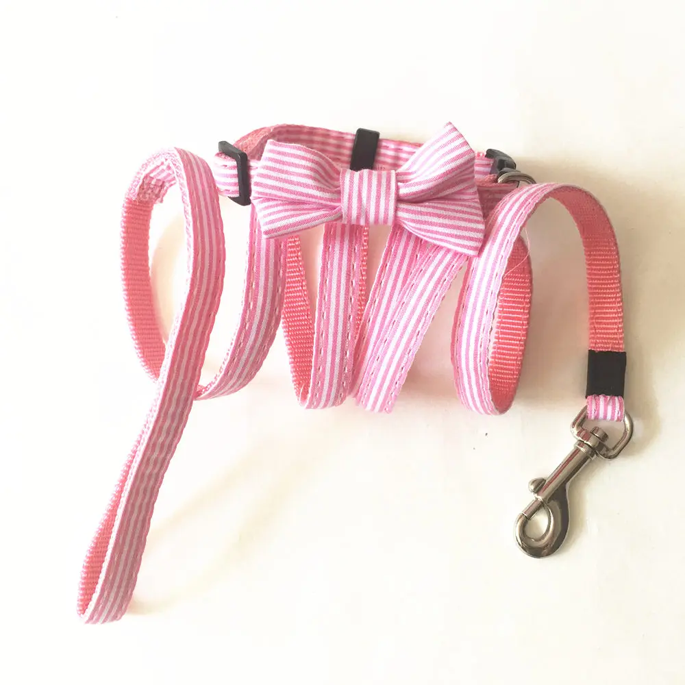 Pink pet collar and leash set nylon Stripe pet dog Collar Leads for Chihuahua Poodle pet