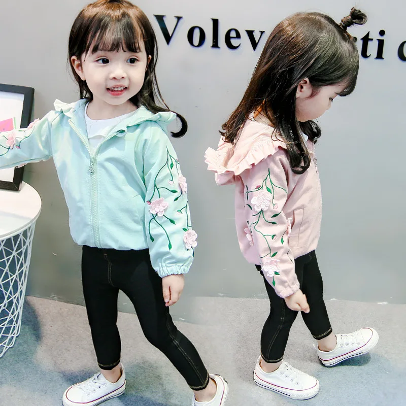 

Spring Little Girls Jackets Hooded Floral Casual Kids Girl Coats Zipper Cardigan Toddler Girls Jacket Cute Children's Ourterwear