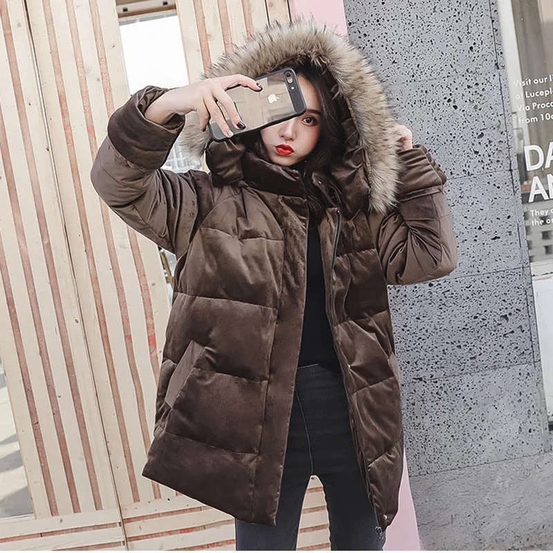 

Winter jacket women new large size women's winter clothing plus fertilizer XL parka large fur collar velvet down cotton clothing