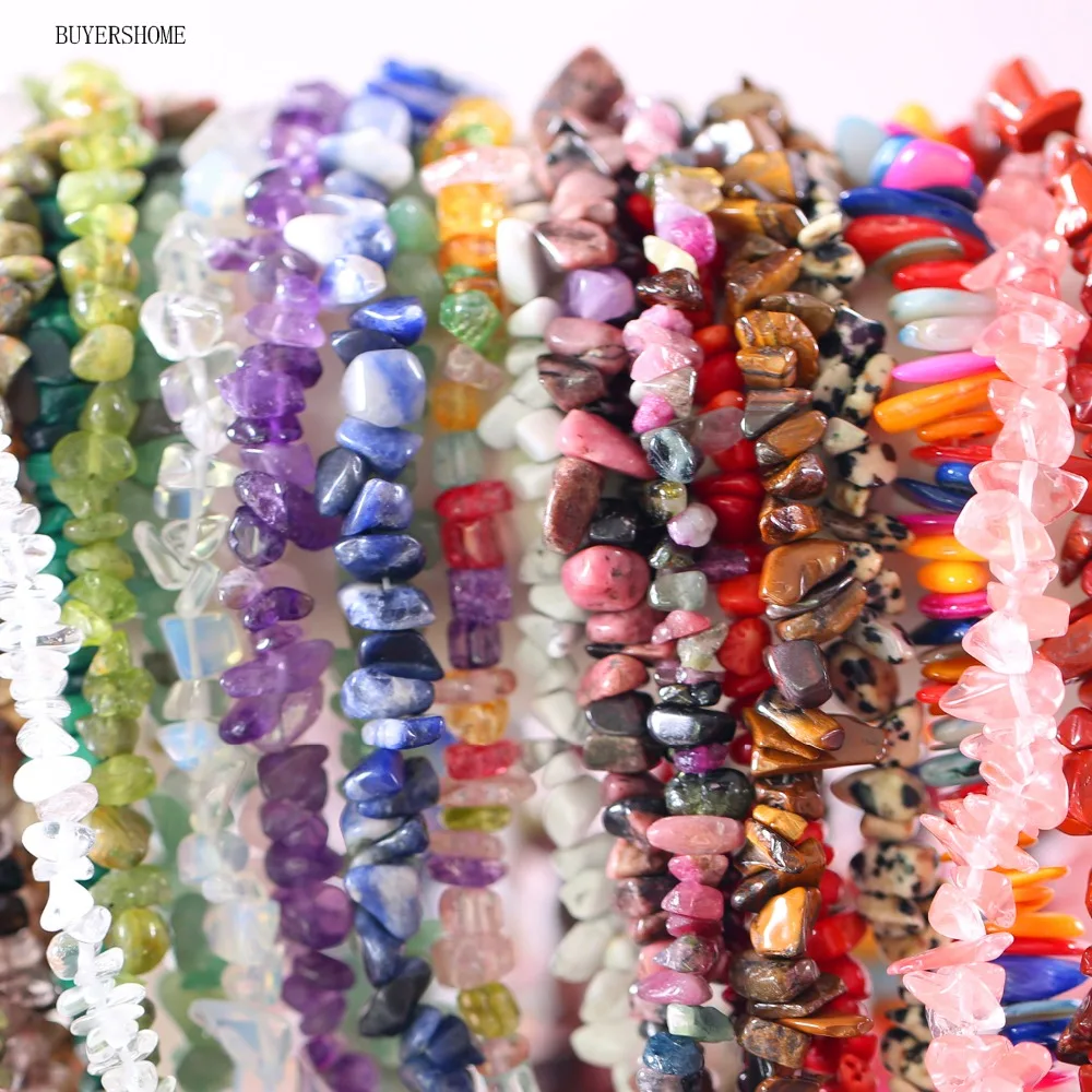 

BUYERSHOME Natural Stone Loose Chip Beads Rhodonite Shell Crystal Opal Lapis Garnet Quartz Onyx Malachite Sodalite String 35"
