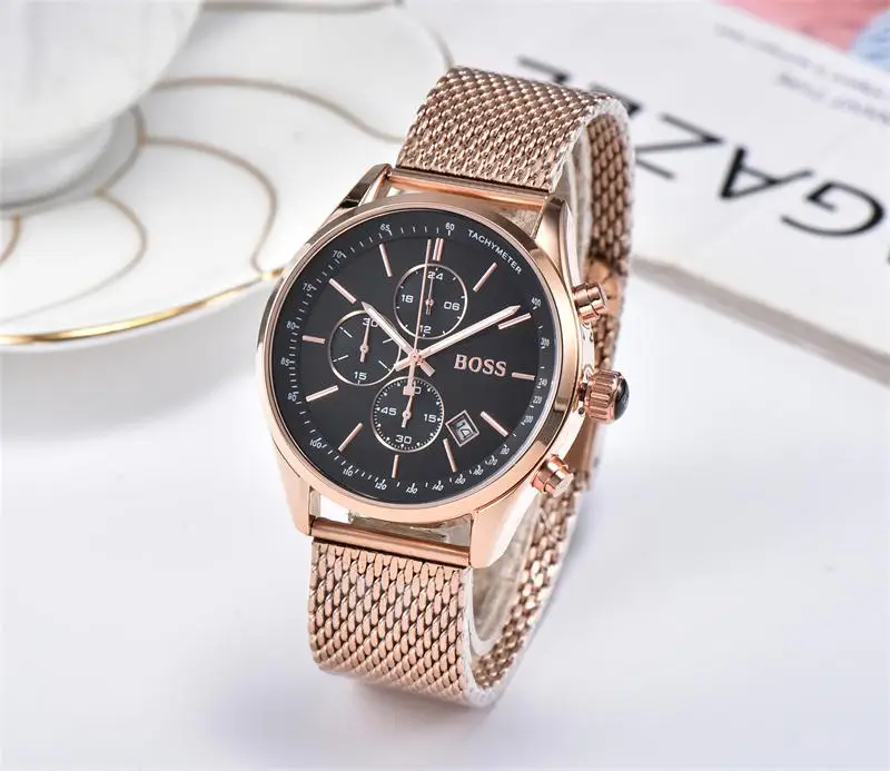 

High Quality BOSS Brand quartz wrist Watch for Men Multifunction style stainless steel Calendar Date Watches Small dials can wor