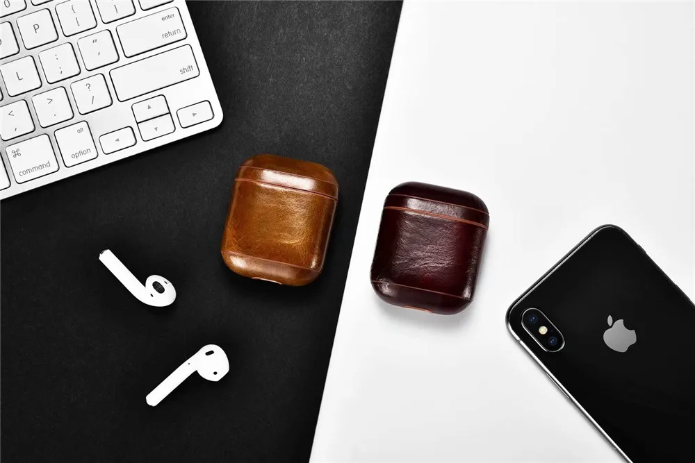 

(1PC) ICARER original Case For AirPods Case oil wax Genuine Leather Case For Apple Airpods Luxury Protective cover