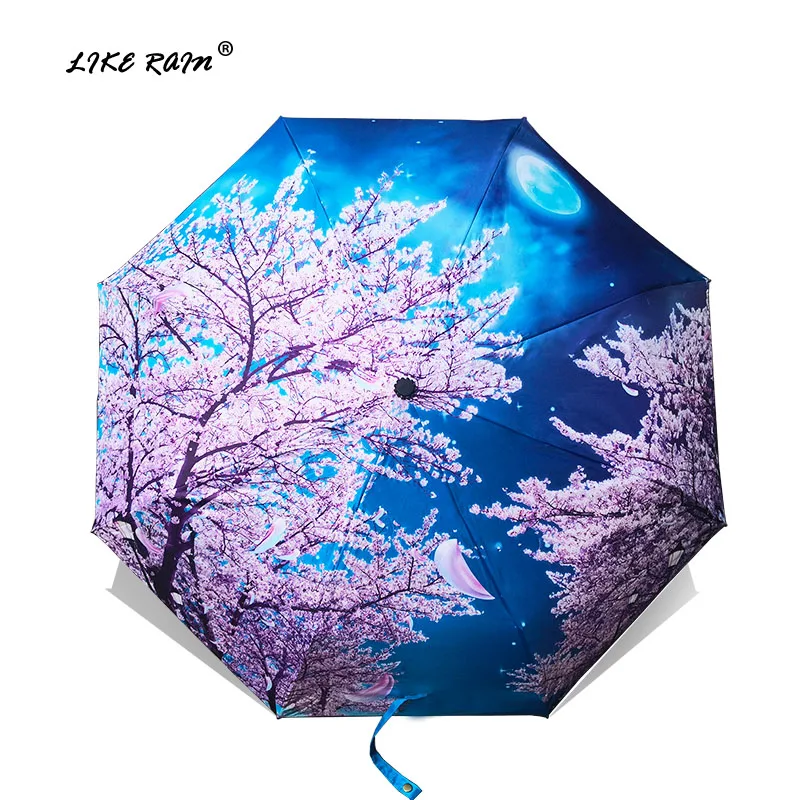 Billig LIKE RAIN Folding Umbrella Weibliche Van Gogh Malerei Chinesische Kunst Sakura Regen Regenschirme Frauen Winddicht Anti Uv Sonnenschirm YHS03