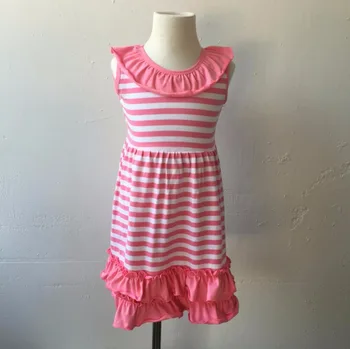 

wholesale Hot selling pink iclothes fashion girls small girl baby neck ruffle sleeve dress fancy designs bottom ruffle