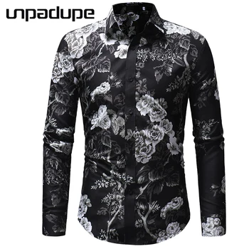 

Shirt Men New Brand 2018 Men Shirt Flower Dress Shirt Long Sleeve Slim Fit Camisa Masculina Casual Male Hawaiian Shirts M-3XL
