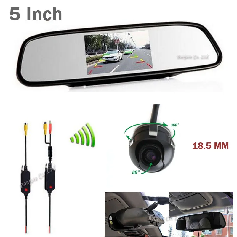 

HD 5' LCD 800*480 Car Mirror Monitor Display For Wireless Car 360 Dregree CCD Backup Rear View Camera Auto Parking Assistance