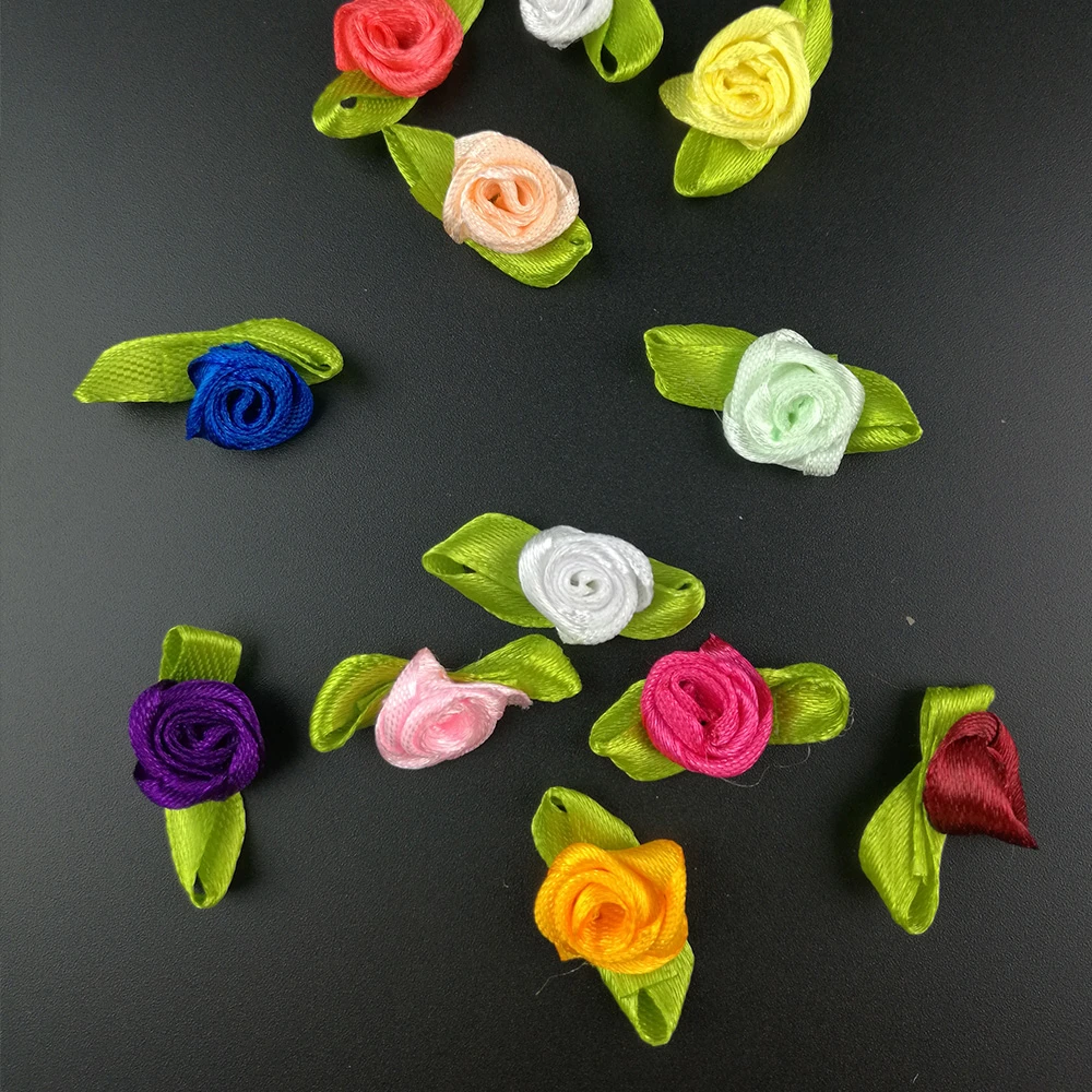 100-200P Small Mini Satin Ribbon Flowers Rose Wedding Decor Sewing Appliques DIY 100-200P Small Mini Satin Ribbon Flowers Rose Wedding Decor Sewing Appliques DIY